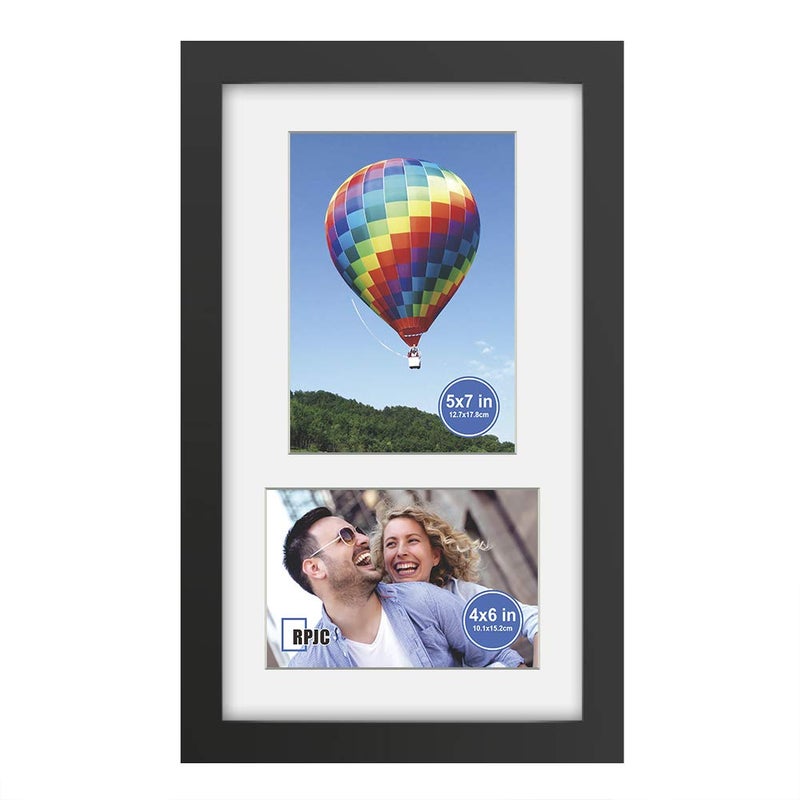 RPJC 8x14 Soild Wood 2 Opening Picture frames with High Definition Glass Display 4x6 and 5x7 with Mat or 8x14 Without Mat for Wall Mounting Hanging Collage Photo Frame Black