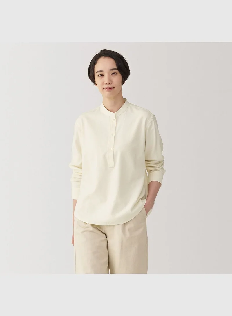 MUJI Double-Brushed Flannel Stand Collar Long Sleeve Blouse