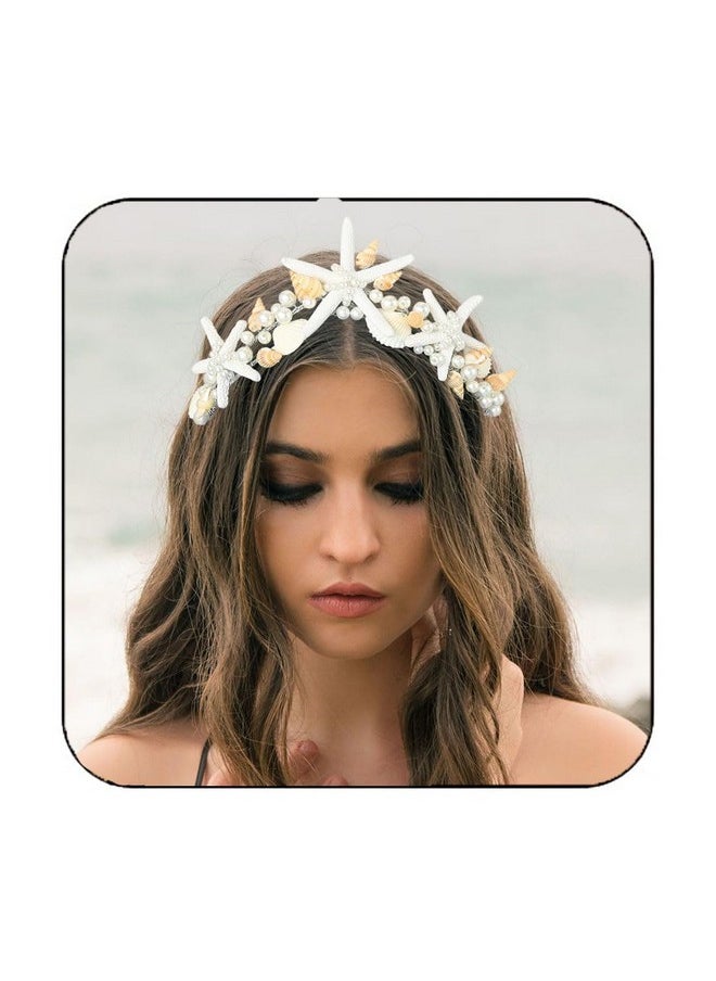 Unicra Starfish Crown And Tiaras Silver Pearl Bridal Headband Beach Headpiece Wedding Hair Accessories For Women And Girls  - Image 1
