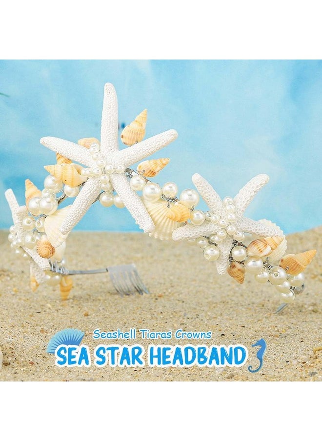 Unicra Starfish Crown And Tiaras Silver Pearl Bridal Headband Beach Headpiece Wedding Hair Accessories For Women And Girls  - Image 4