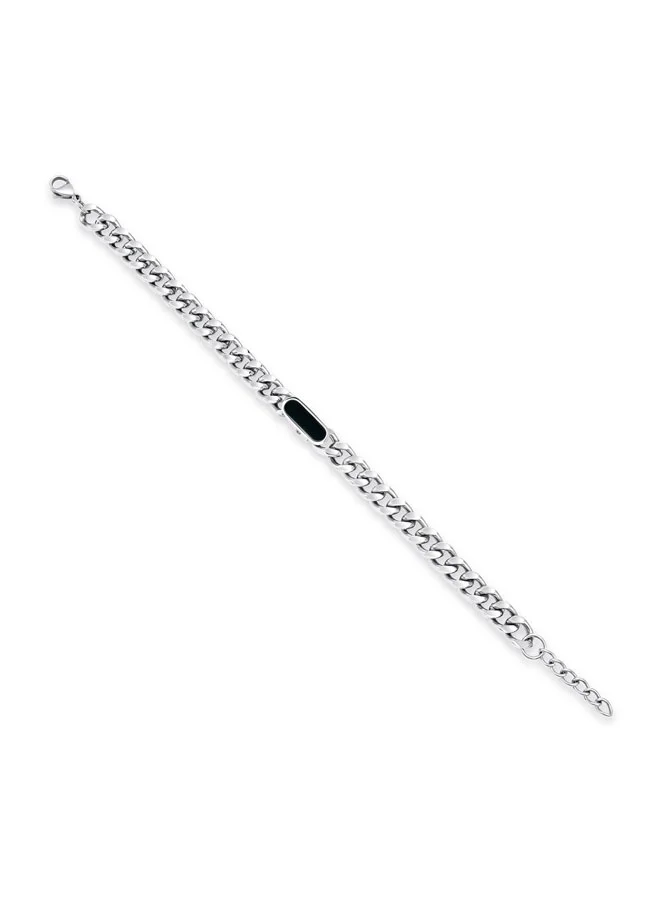 POLICE Vigor Silver Chain Bracelet with Black accent for Men