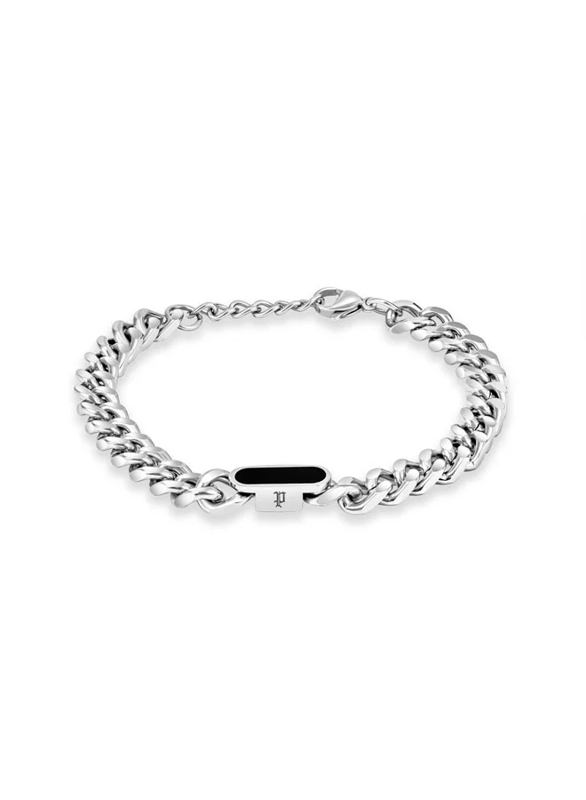 POLICE Vigor Silver Chain Bracelet with Black accent for Men