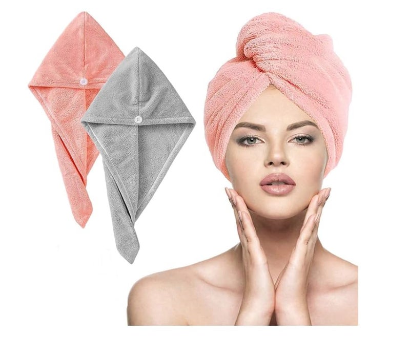 HOMENITY ® - Hair Towel Wrap Absorbent, Hair-Drying Towel Bathrobe, Hair Warp Towel Microfiber Bath Towel Hair Dry Cap (Multicolor)(Pack of 2) - Image 1