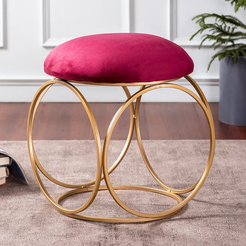 nestroots nestroots Ottoman Stool for Living Room Stool for Sitting |Metallic Ottoman Stool for Bedroom pouffes Side Table (18 inch Maroon Ring)  - Image 5