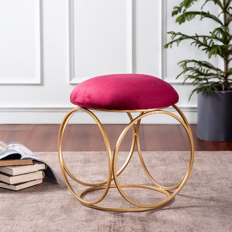 nestroots nestroots Ottoman Stool for Living Room Stool for Sitting |Metallic Ottoman Stool for Bedroom pouffes Side Table (18 inch Maroon Ring)  - Image 3