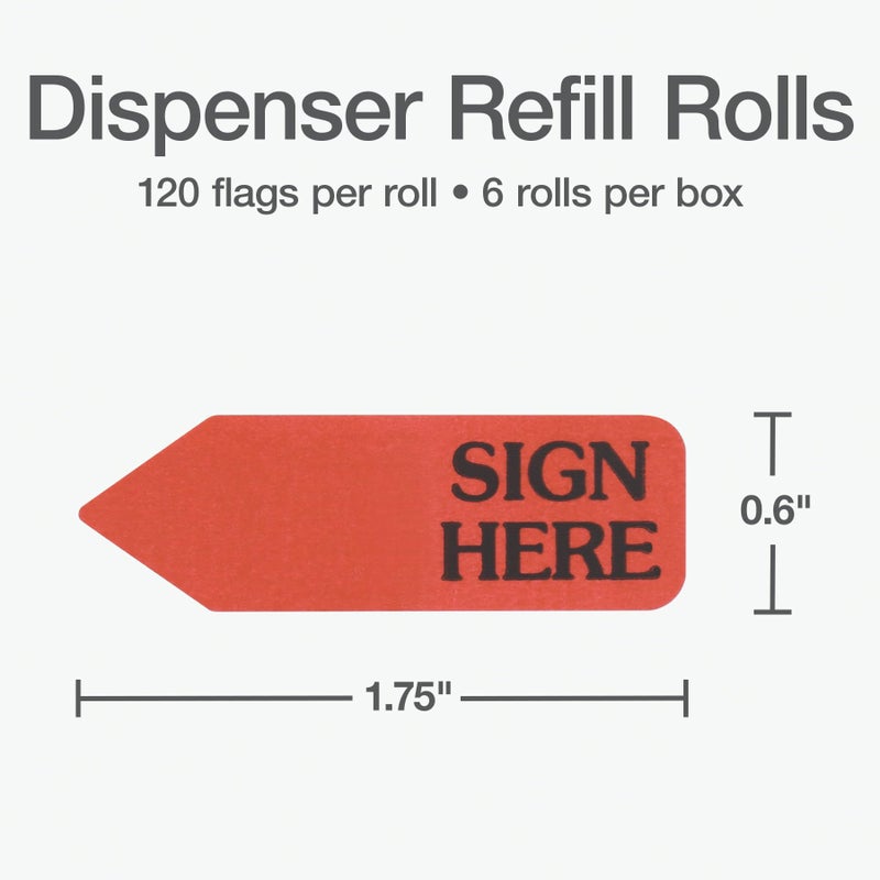 Redi-Tag "Sign Here" Adhesive Flags for Dispenser, Ideal for Office, School and Home Organization, Refills for Dispenser, 1.75" x 0.6", Red, 120 per Box, 6 Rolls, 720 Flags (B91002) - Image 2
