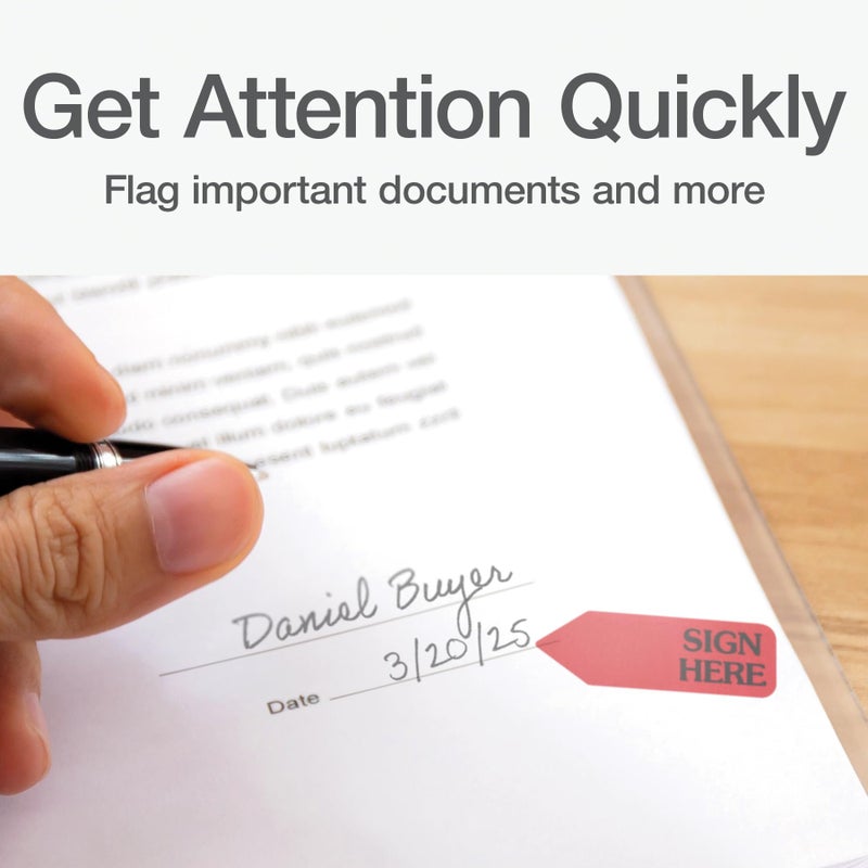 Redi-Tag "Sign Here" Adhesive Flags for Dispenser, Ideal for Office, School and Home Organization, Refills for Dispenser, 1.75" x 0.6", Red, 120 per Box, 6 Rolls, 720 Flags (B91002) - Image 3