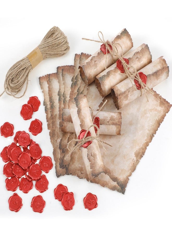 Sinload Vintage Writing Set Includes 100 Letter Papers 100 Wax Seal Stickers 3 Strands of Twine Suitable for Antique Writers Wedding Invitations Witch Halloween Parties Office Supplies(5 x 7 Inch) - Image 1