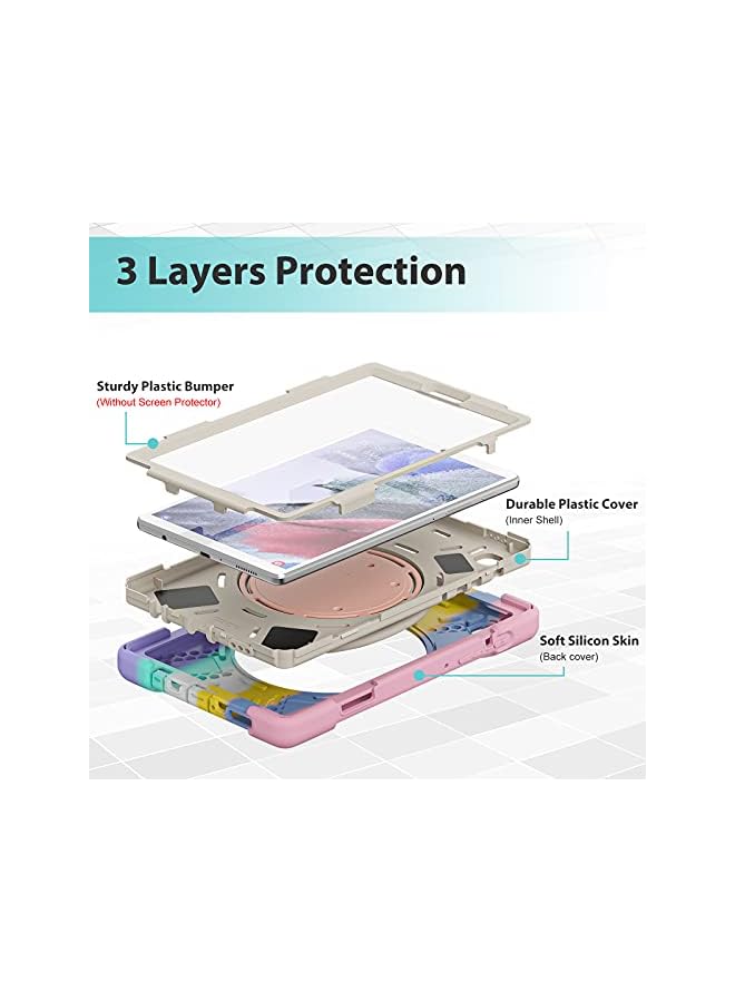 Procases Galaxy Tab A7 Lite 8.7” 2021 Rugged Case (Model Sm-T220/ T225/ T227), Heavy Duty Shockproof Case With Hand Strap Rotating Kickstand Protective Cover Case –Colorfulpink - Image 3