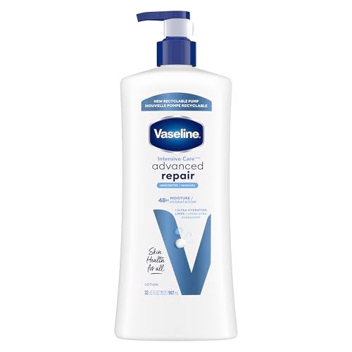 Vaseline Intensive Care Body Lotion Advanced Repair Unscented for Dry Skin Lotion Made with Ultra-Hydrating Lipids + Vaseline Jelly to Repair Extremely Dry Skin 32 Oz - Image 1