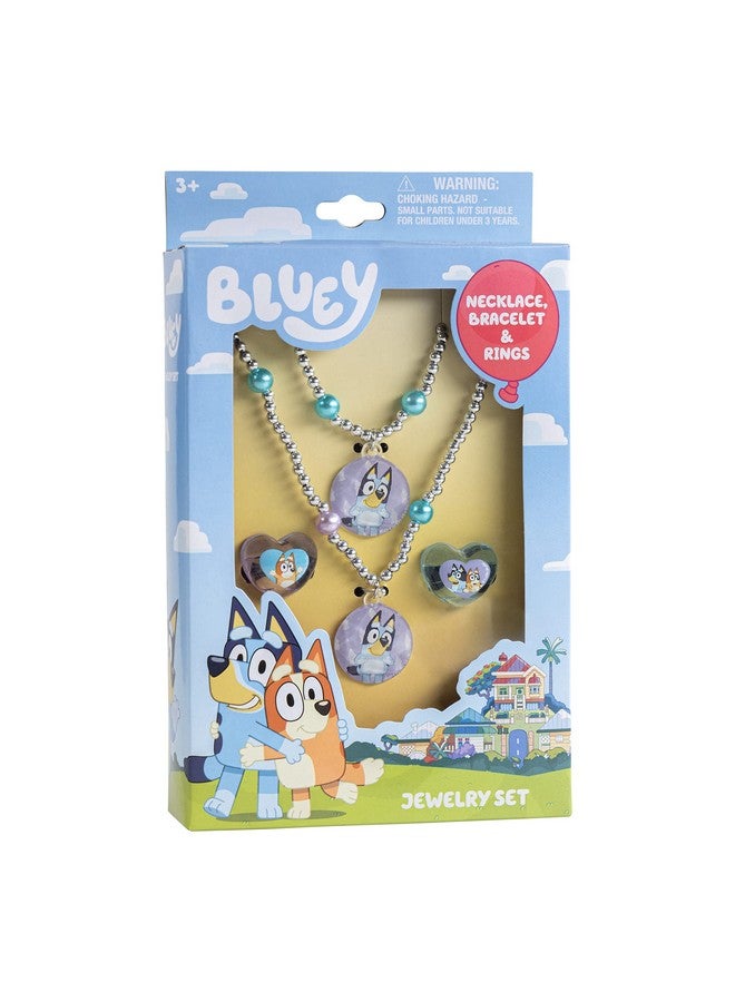 Luv Her LUV HER Bluey Girls 4 Piece Costume Toy Jewelry Box Set with Silver Rings, Bead Bracelet and Necklace Ages 3+  - Image 2