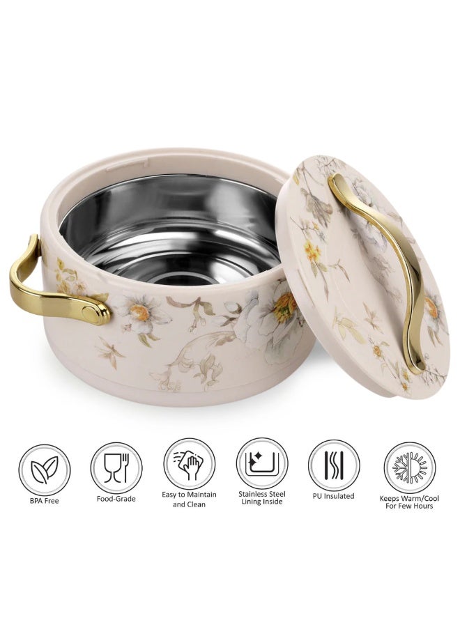 NAYASA Bethany Deluxe Insulated Casserole | Plastic Hotpot with Stainless Steel Inner Lid | Double Wall Food Warmer | Floral Design with Gold Handles- SPRING 3500ML - Image 3
