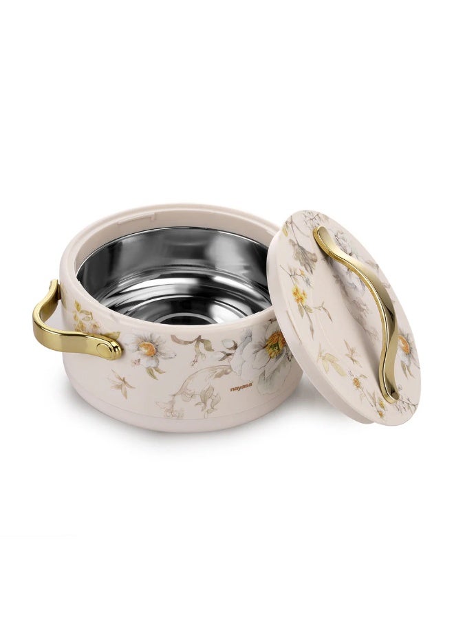 NAYASA Bethany Deluxe Insulated Casserole | Plastic Hotpot with Stainless Steel Inner Lid | Double Wall Food Warmer | Floral Design with Gold Handles- SPRING 3500ML - Image 2