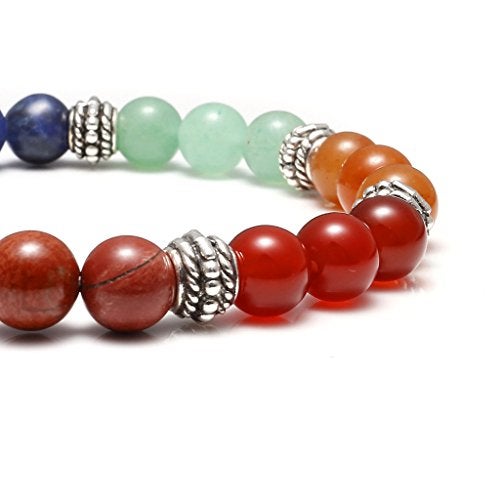 Top Plaza 7 Chakra Reiki Healing Bracelet Real Stones Yoga Meditation Mala Bead Elastic Bracelets For Women, Silver Alloy Life Tree Charm - Image 2