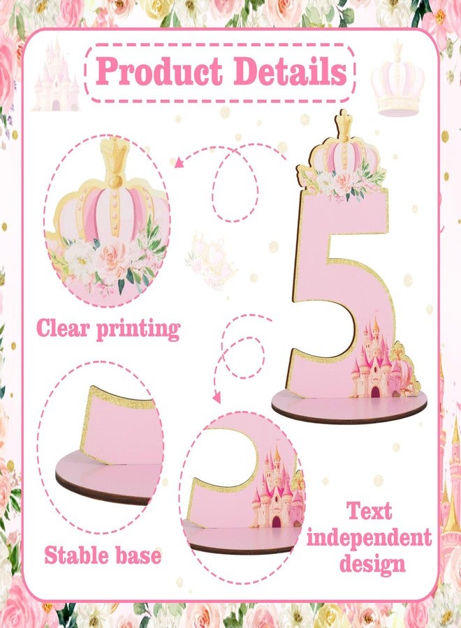CORNER LACE Princess 5th Birthday Number Sign Centerpiece, Her Royal Fiveness Themed Wooden Table Decoration Pink Glitter Gold, Five Years Old Birthday Parties Photo Props Supplies Decor - Image 5