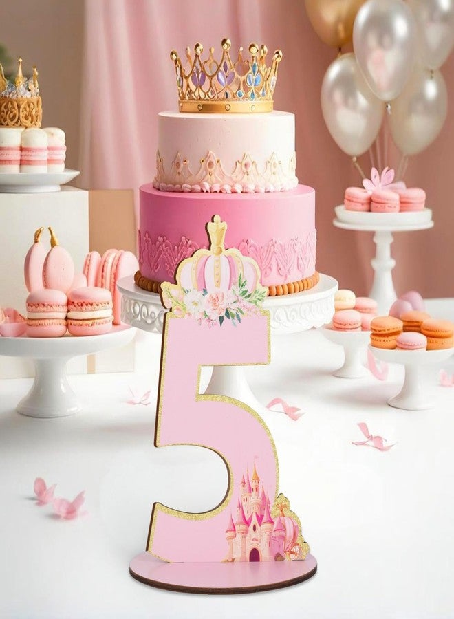 CORNER LACE Princess 5th Birthday Number Sign Centerpiece, Her Royal Fiveness Themed Wooden Table Decoration Pink Glitter Gold, Five Years Old Birthday Parties Photo Props Supplies Decor - Image 3