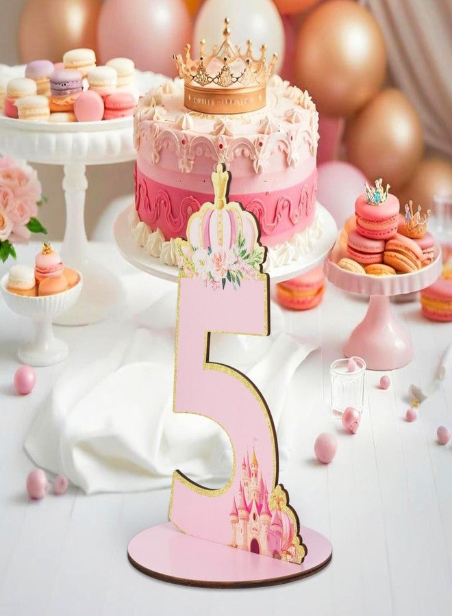 CORNER LACE Princess 5th Birthday Number Sign Centerpiece, Her Royal Fiveness Themed Wooden Table Decoration Pink Glitter Gold, Five Years Old Birthday Parties Photo Props Supplies Decor - Image 4