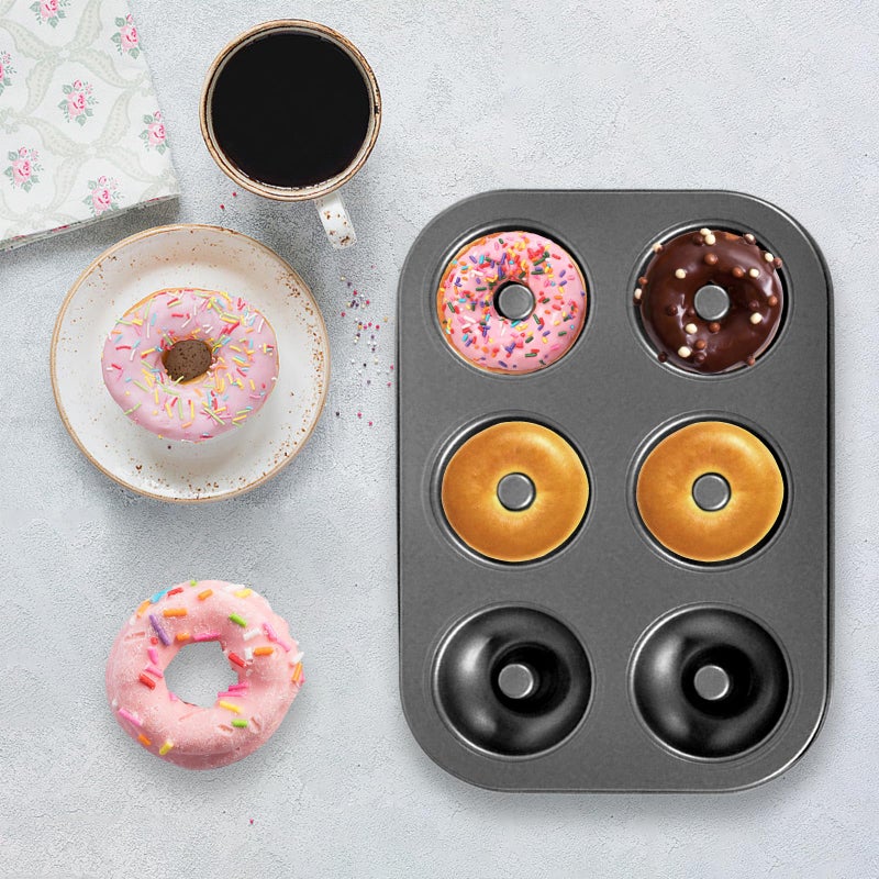 Shudyear Non-Stick Donut Baking Tray | 10.4" x 7.28" Donut Tray with 6 Donut Molds | Steel Donut Tray | Make the perfect bagel and cake donuts(2pc) - Image 3