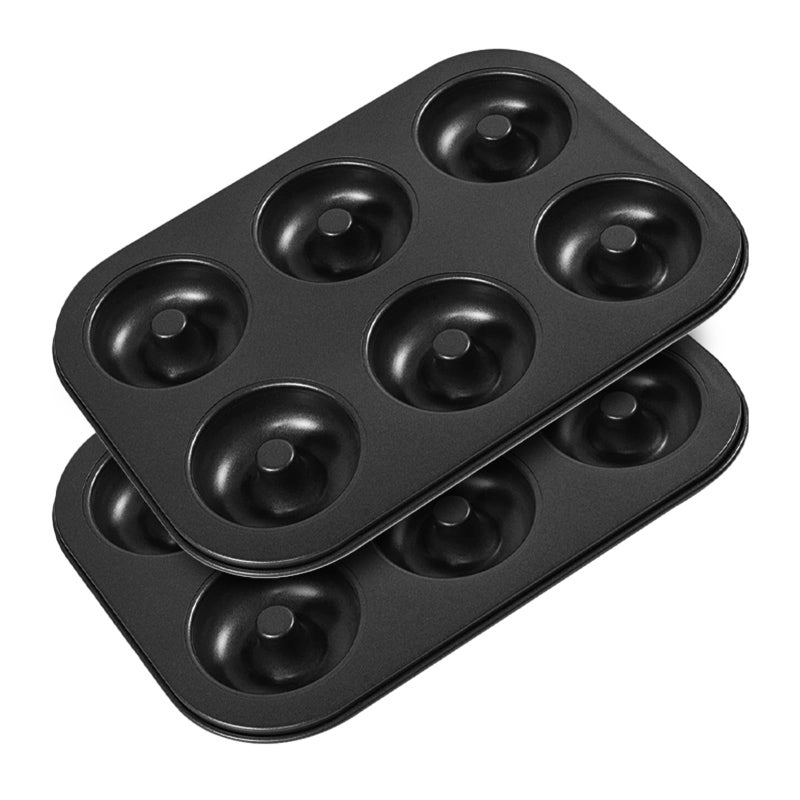 Shudyear Non-Stick Donut Baking Tray | 10.4" x 7.28" Donut Tray with 6 Donut Molds | Steel Donut Tray | Make the perfect bagel and cake donuts(2pc) - Image 1