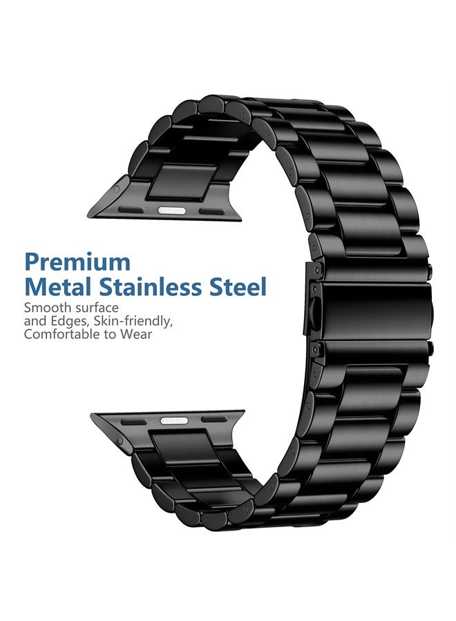 Lerobo Compatible with Apple Watch Band 45mm 44mm 49mm 42mm 41mm 40mm 38mm, Stainless Steel Metal iWatch Bands with 2 Pack Screen Protective Case for Series Ultra 8 7 6 5 4 3 2 1 SE SE2 for Men Black - Image 1