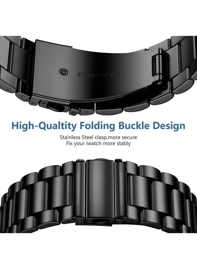 Lerobo Compatible with Apple Watch Band 45mm 44mm 49mm 42mm 41mm 40mm 38mm, Stainless Steel Metal iWatch Bands with 2 Pack Screen Protective Case for Series Ultra 8 7 6 5 4 3 2 1 SE SE2 for Men Black - Image 2
