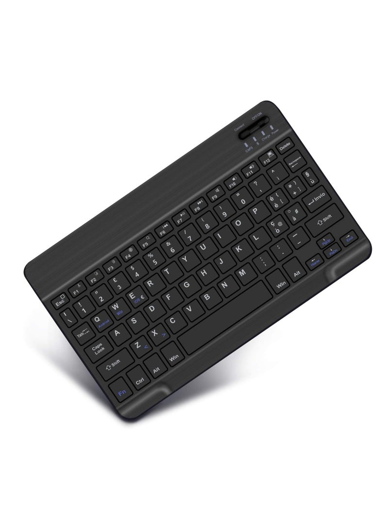 Wireless Bluetooth Keyboard for iPad/Samsung Tablet/Huawei/Lenovo, Rechargeable Ultra Slim Keyboard Compatible IOS/Windows/Android, Italian QWERTY Layout, Black