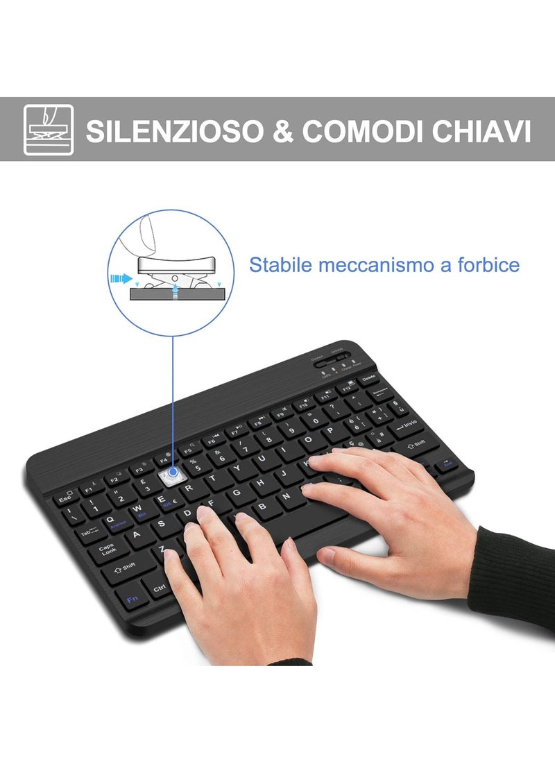 Wireless Bluetooth Keyboard for iPad/Samsung Tablet/Huawei/Lenovo, Rechargeable Ultra Slim Keyboard Compatible IOS/Windows/Android, Italian QWERTY Layout, Black