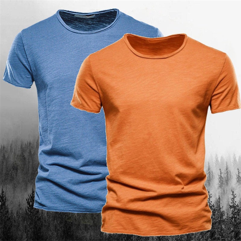 T-Shirt With Round Neck For Men, Bamboo Cotton Short-Sleeve, New Pure Cotton Style, Solid Color For Summer - Image 1