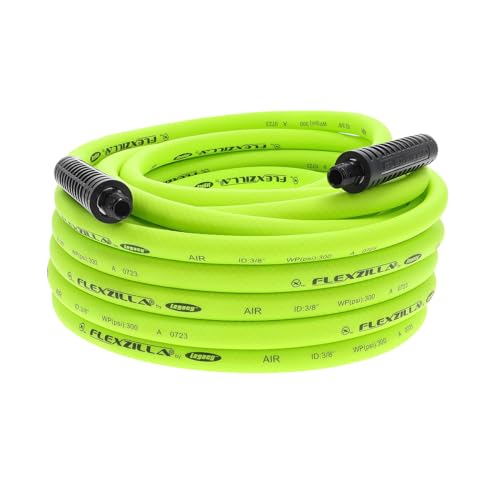 Flexzilla Air Hose 38 in x 50 ft 14 in MNPT Fittings Heavy Duty Lightweight Hybrid ZillaGreen HFZ3850YW2
