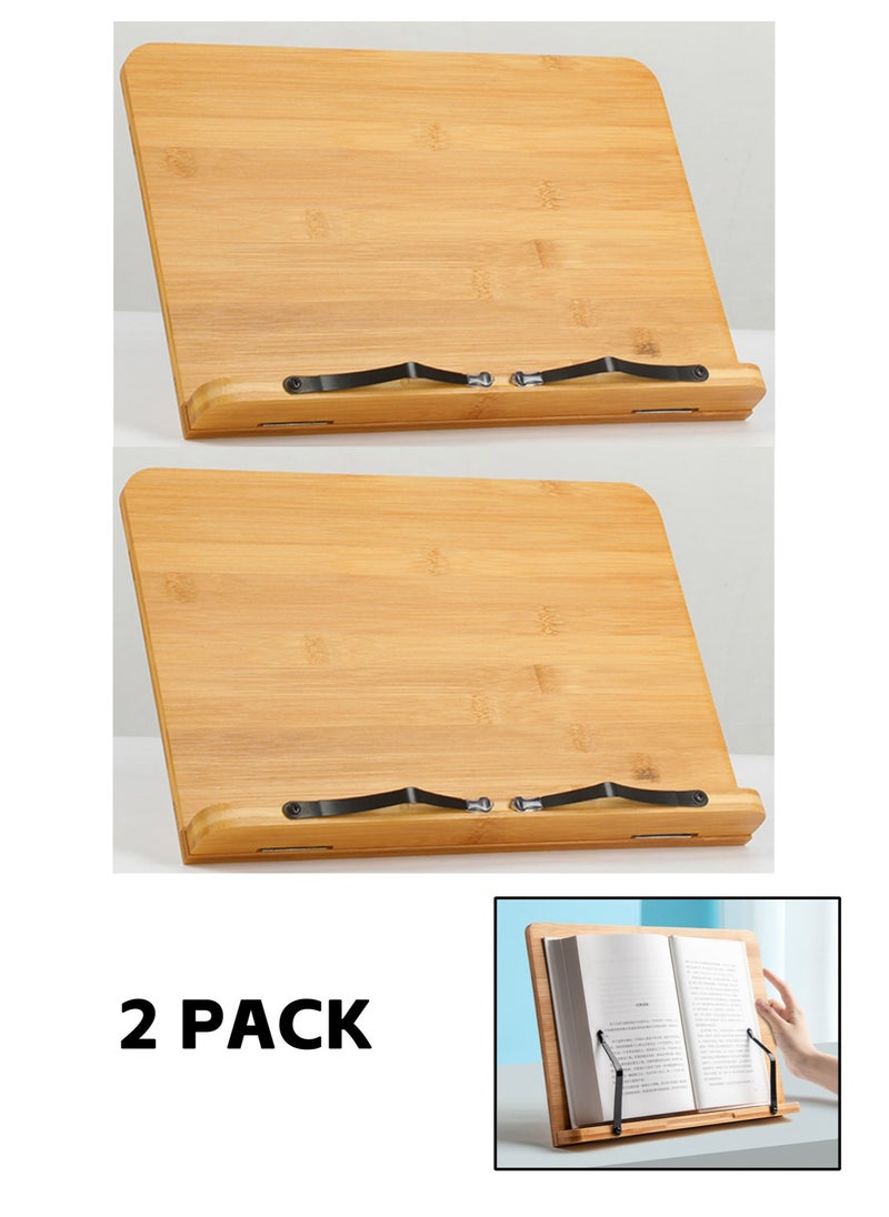 Teuuea - 2 Pieces Bamboo Book Stand, Sturdy Large Cookbook Magazine iPad Reading Book Holder with 6 Adjustable Height Gear Angle, Foldable Tablet Textbook Bookstand, Tray and Page Paper Clips (33.5*23.5CM) - Image 1
