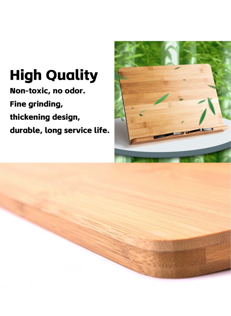 Teuuea - 2 Pieces Bamboo Book Stand, Sturdy Large Cookbook Magazine iPad Reading Book Holder with 6 Adjustable Height Gear Angle, Foldable Tablet Textbook Bookstand, Tray and Page Paper Clips (33.5*23.5CM) - Image 1