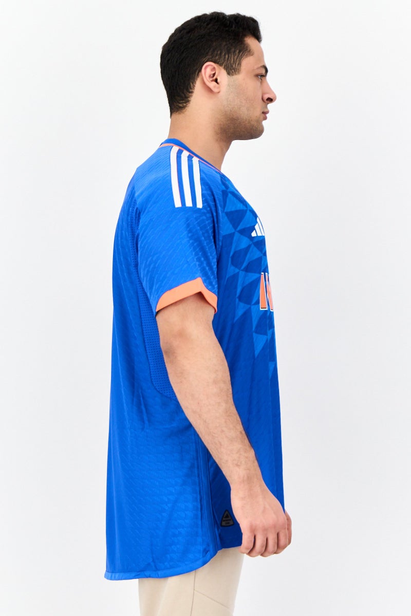 Adidas Men Sportswear Fit Short Sleeve Outdoor Indian Cricket Jersey, Blue - Image 2