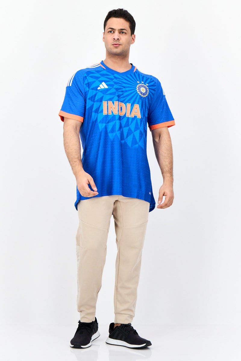 Adidas Men Sportswear Fit Short Sleeve Outdoor Indian Cricket Jersey, Blue - Image 4