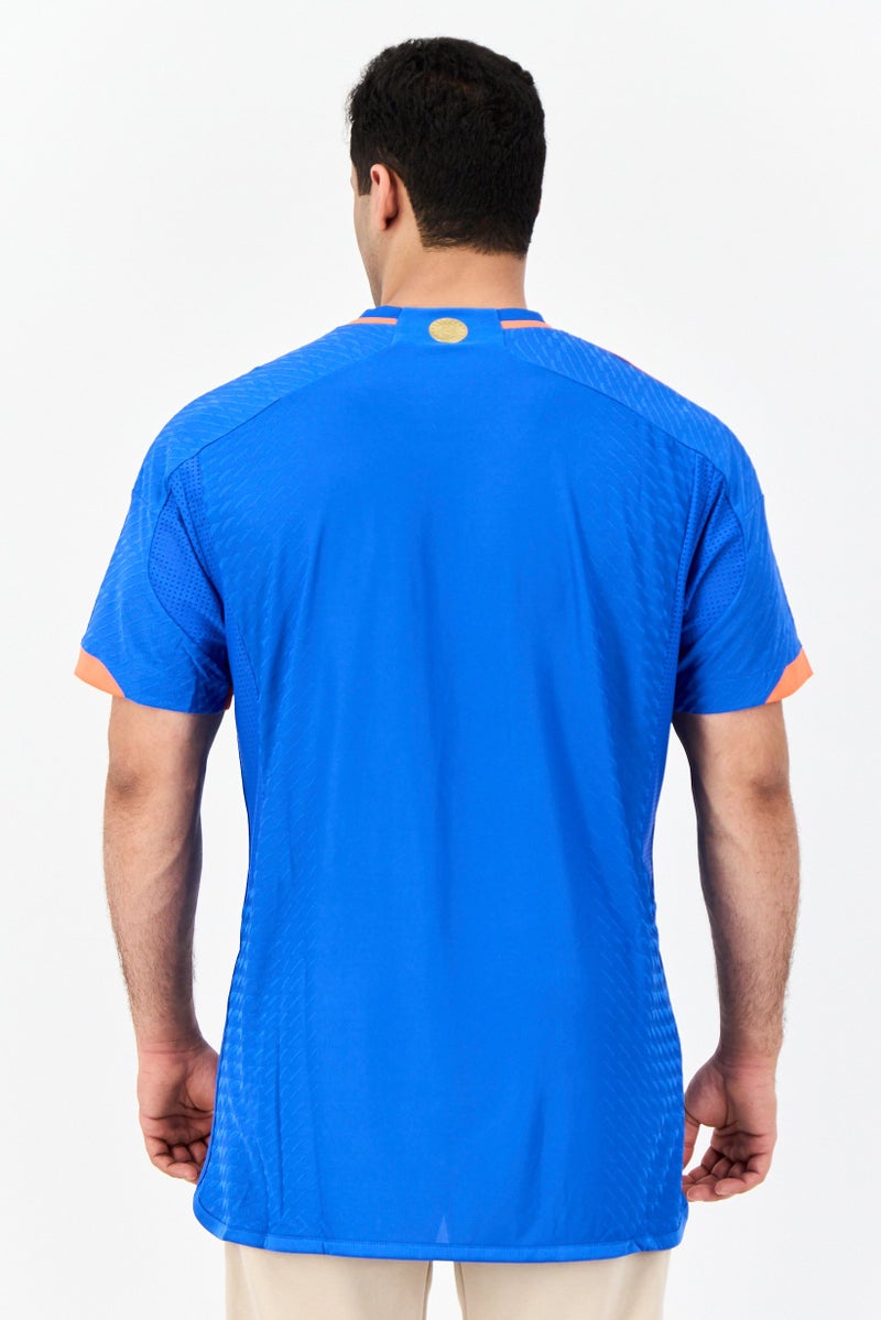 Adidas Men Sportswear Fit Short Sleeve Outdoor Indian Cricket Jersey, Blue - Image 3