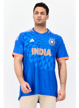 Adidas Men Sportswear Fit Short Sleeve Outdoor Indian Cricket Jersey, Blue  - Image 1