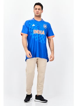 Adidas Men Sportswear Fit Short Sleeve Outdoor Indian Cricket Jersey, Blue  - Image 4
