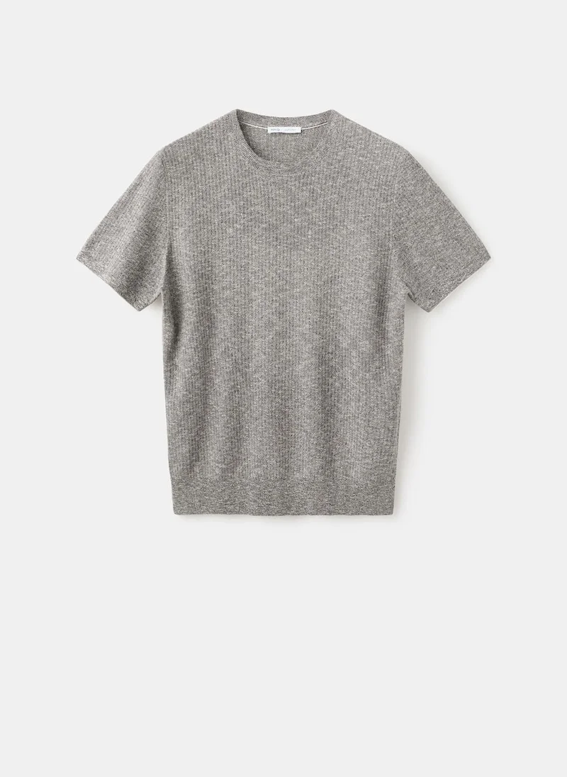 Mango Man 56-NAVY Ribbed Cotton-Linen Blend T-Shirt for Men | Best Price UAE