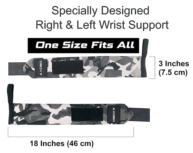 Kobo WTA-04 Camouflage Grey Wrist Wraps with Thumb Loop - Professional Wrist Support Braces for Men & Women - Weight Lifting Cross FitnessPower Lifting Strength Training (Camouflage-Grey) - Image 3