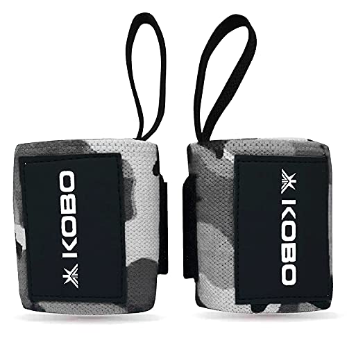 Kobo WTA-04 Camouflage Grey Wrist Wraps with Thumb Loop - Professional Wrist Support Braces for Men & Women - Weight Lifting Cross FitnessPower Lifting Strength Training (Camouflage-Grey) - Image 1