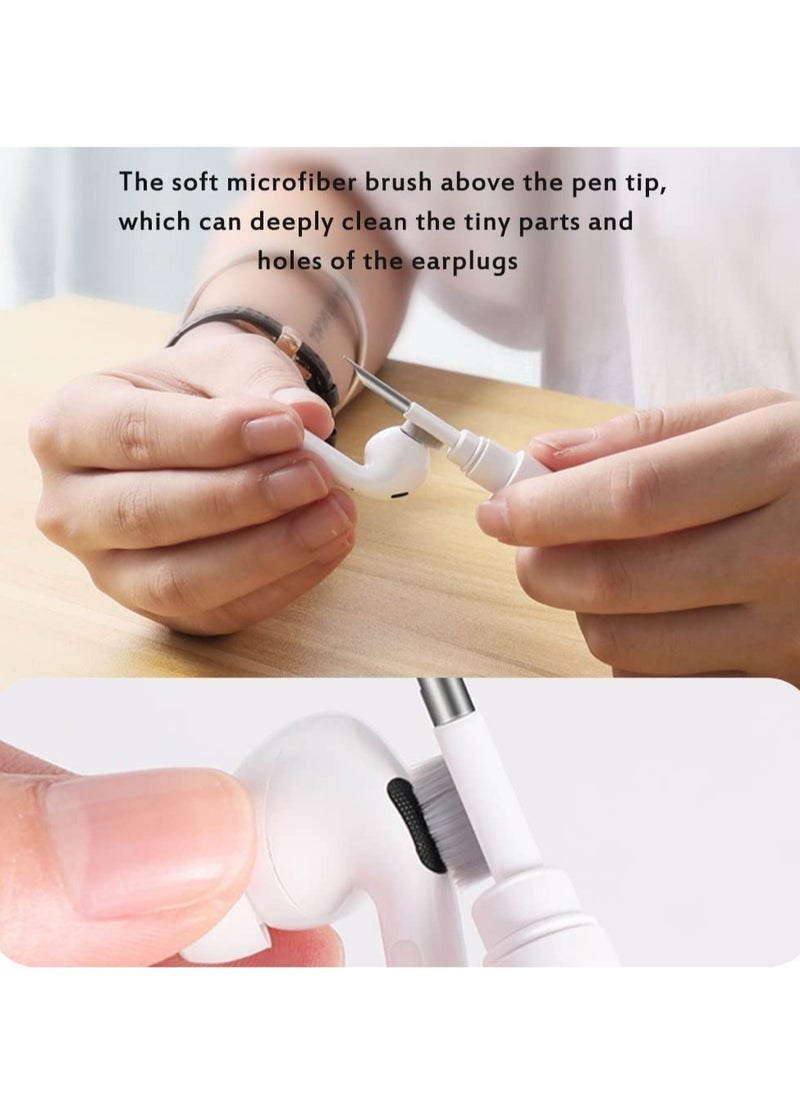 Earbuds Cleaning Pen Fits for Airpods Pro 1 2 3 Multi Cleaner Kit Soft Brush for Bluetooth Earphones Case Compact Portable Multifunctional Cleaning Kit (White)