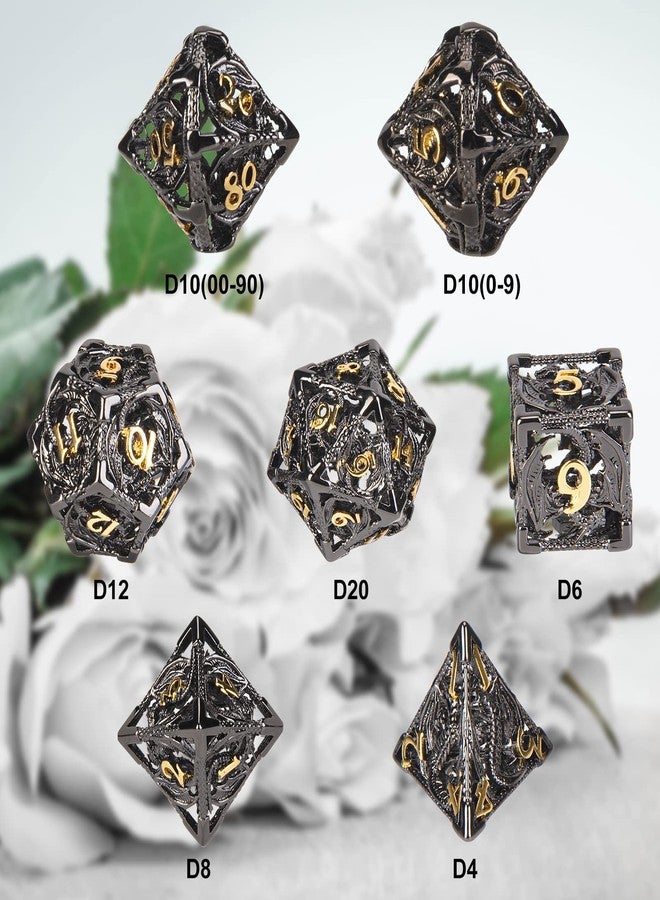 UBEUCK مجموعة نرد DND، نرد معدني مجوف D&D، مجموعة نرد Dungeons and Dragons مع علبة هدايا، 7 قطع من مجموعة ألعاب نرد ستيمبانك متعددة الأوجه لألعاب RPG وMTG وPathfinder، (تنين أسود ذهبي) - Image 3