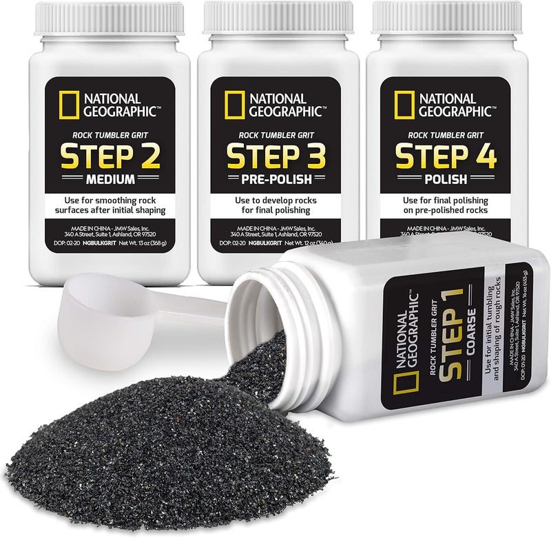 Blue Marble NATIONAL GEOGRAPHIC Rock Tumbler Grit and Polish Refill Kit - Tumbling Grit Media, Polish Up to 20 lbs. of Rocks, Works with any Rock Polisher & Tumbler Supplies - Image 1