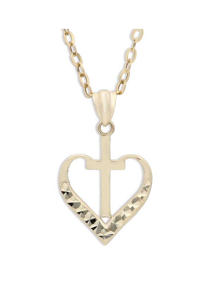 FK Jewellers Gold Necklace (Chain with Cross In Heart Pendant) 18KT - FKJNKL18KU1139 - Image 1