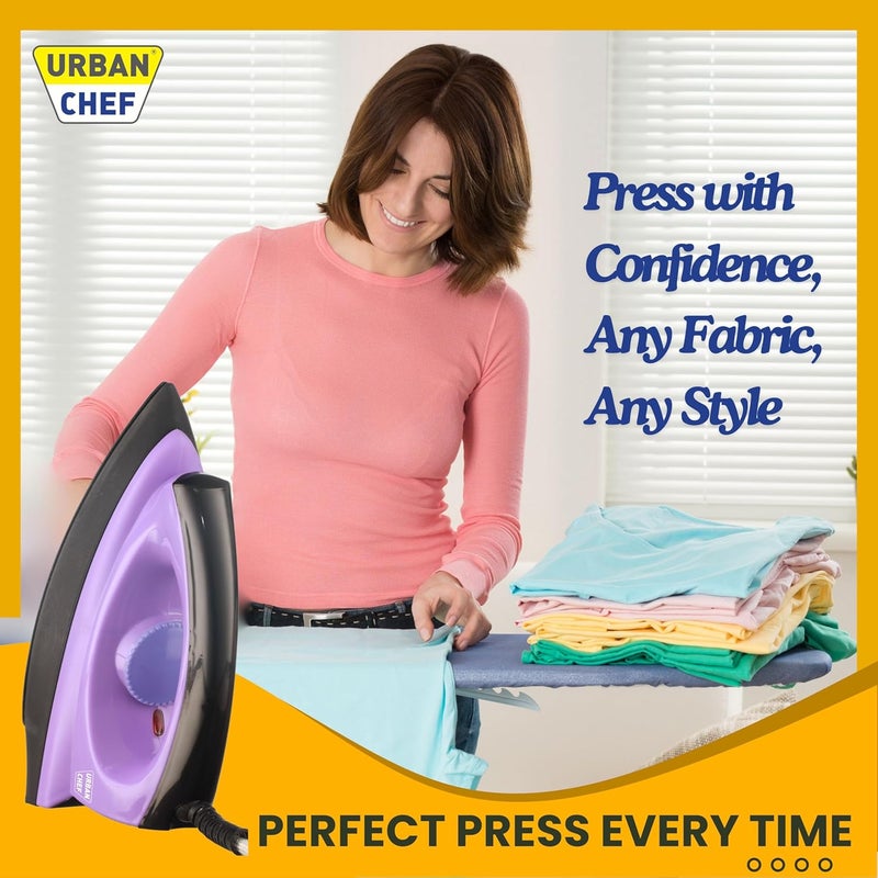 Urban Chef Ease Pro Iron Press 1 Year Warranty1000 Watt Iron Box Press Iron Electric IronDry IronIron for Clothes Press Light Weight NonStick Coated Heavy Sole PlatePurple Black - Image 2
