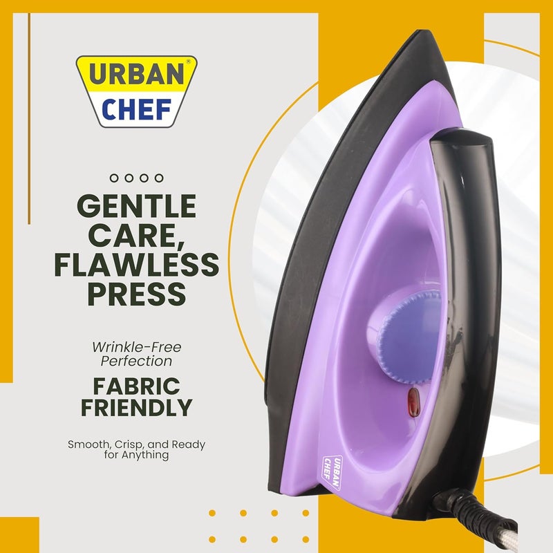 Urban Chef Ease Pro Iron Press 1 Year Warranty1000 Watt Iron Box Press Iron Electric IronDry IronIron for Clothes Press Light Weight NonStick Coated Heavy Sole PlatePurple Black - Image 3
