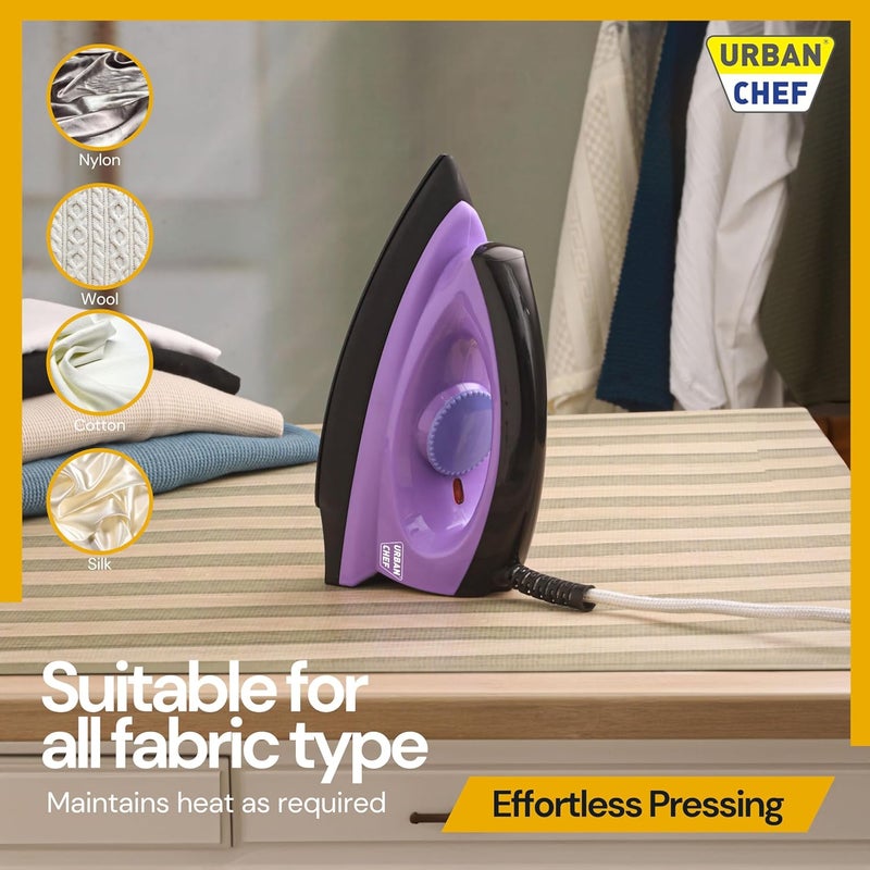 Urban Chef Ease Pro Iron Press 1 Year Warranty1000 Watt Iron Box Press Iron Electric IronDry IronIron for Clothes Press Light Weight NonStick Coated Heavy Sole PlatePurple Black - Image 4