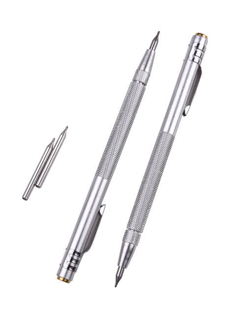Tungsten Carbide Tip Scriber 2 pcs Aluminium Etching Pen with 2 Replacement Marking Tip for Glass Ceramics Metal Sheet