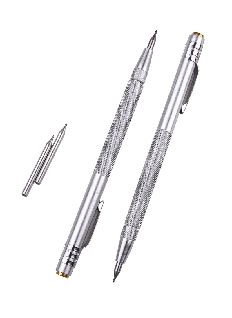 Tungsten Carbide Tip Scriber 2 pcs Aluminium Etching Pen with 2 Replacement Marking Tip for Glass Ceramics Metal Sheet
