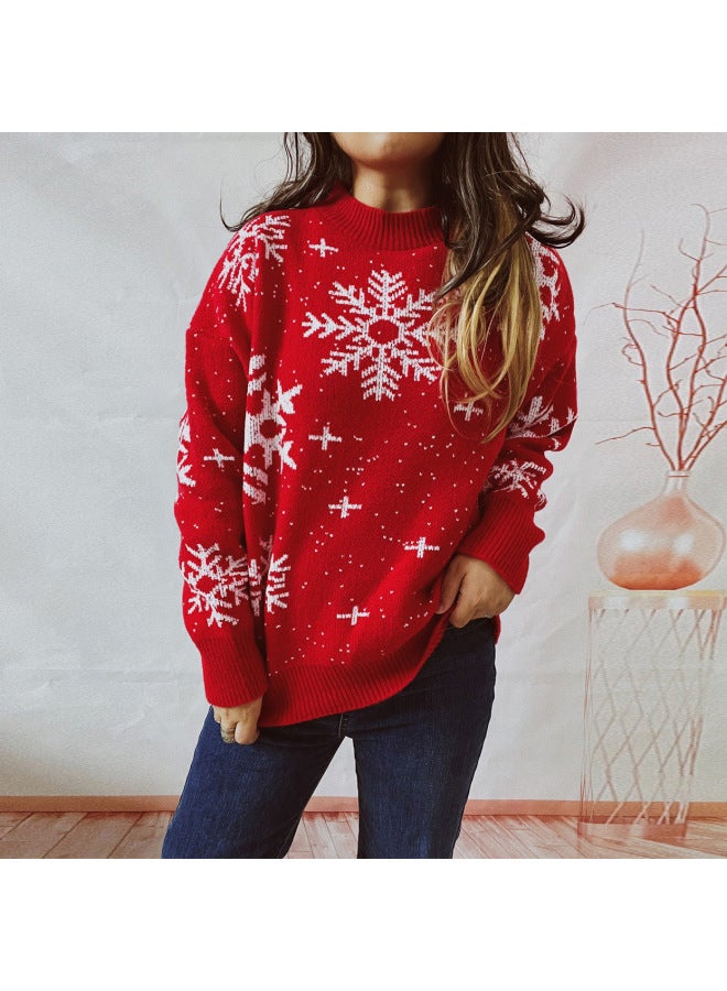 Women's Clothing Autumn And Winter Thickened Christmas Snowflake Round Neck over Sweater Women's Outerwear Long-sleeved Knitwear