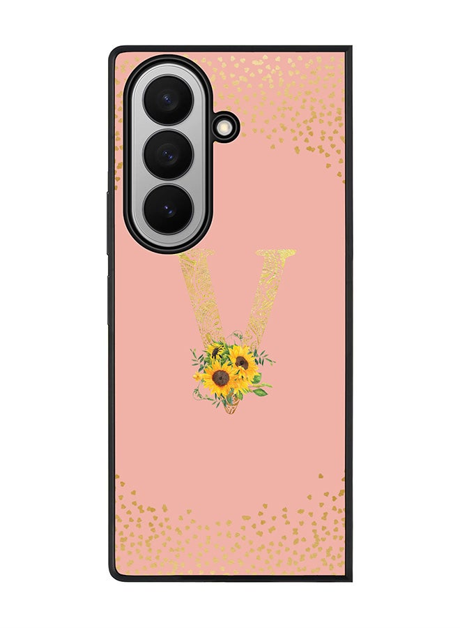 Stylizedd For Samsung Galaxy Z Fold7 Case,Slim fit Camera Protection, Shockproof Thin Phone cover  - Custom Floral Monogram - V  (Rose Pink )